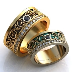 Купить Обручальные кольца с бриллиантами и эмалью