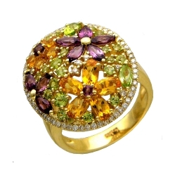 Купить Кольцо с бриллиантами и цветными камнями