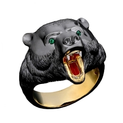 Купить Перстень Медведь с изумрудами