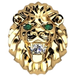 Купить Перстень с бриллиантом и изумрудами Лев